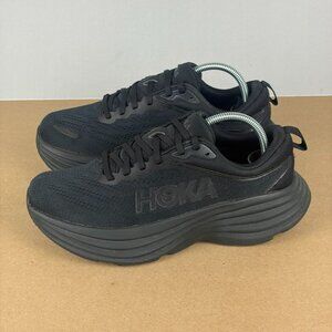 Hoka Bondi 8 Triple Black Athletic Running Shoes Womens 7 Low Top Lace Up